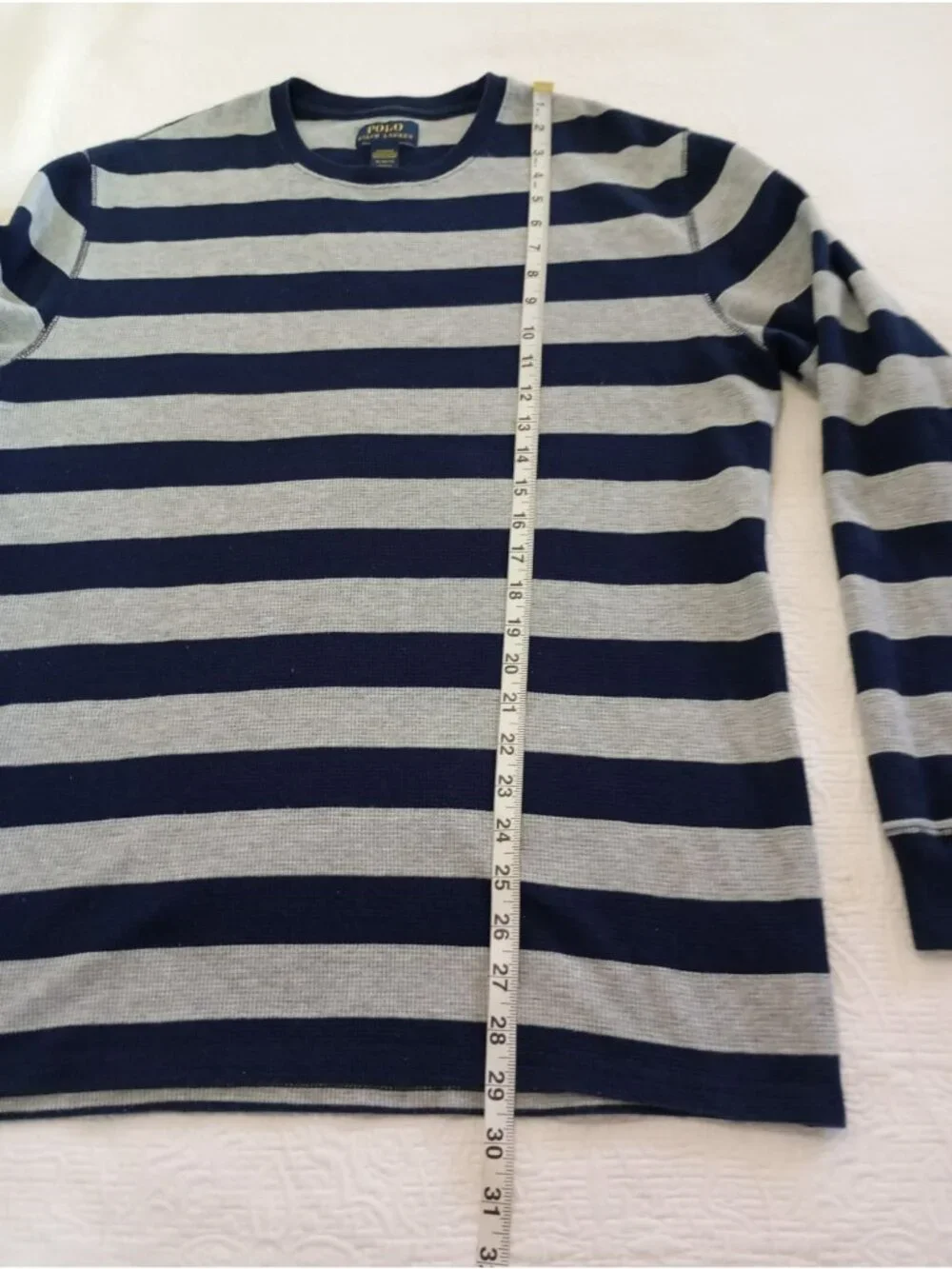 Polo Ralph Lauren Men XL Navy Gray Striped Waffle Knit Long Sleeve Sleepwear Top